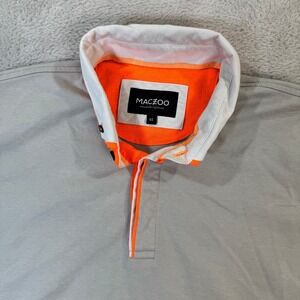 MACZOO Mens 4/Large Grey Polo Shirt Short Sleeve Orange Trim Casual Preppy Logo